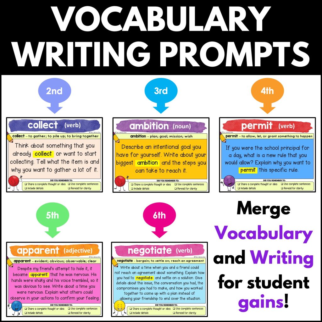 5 vocabulary words with writing prompts examples